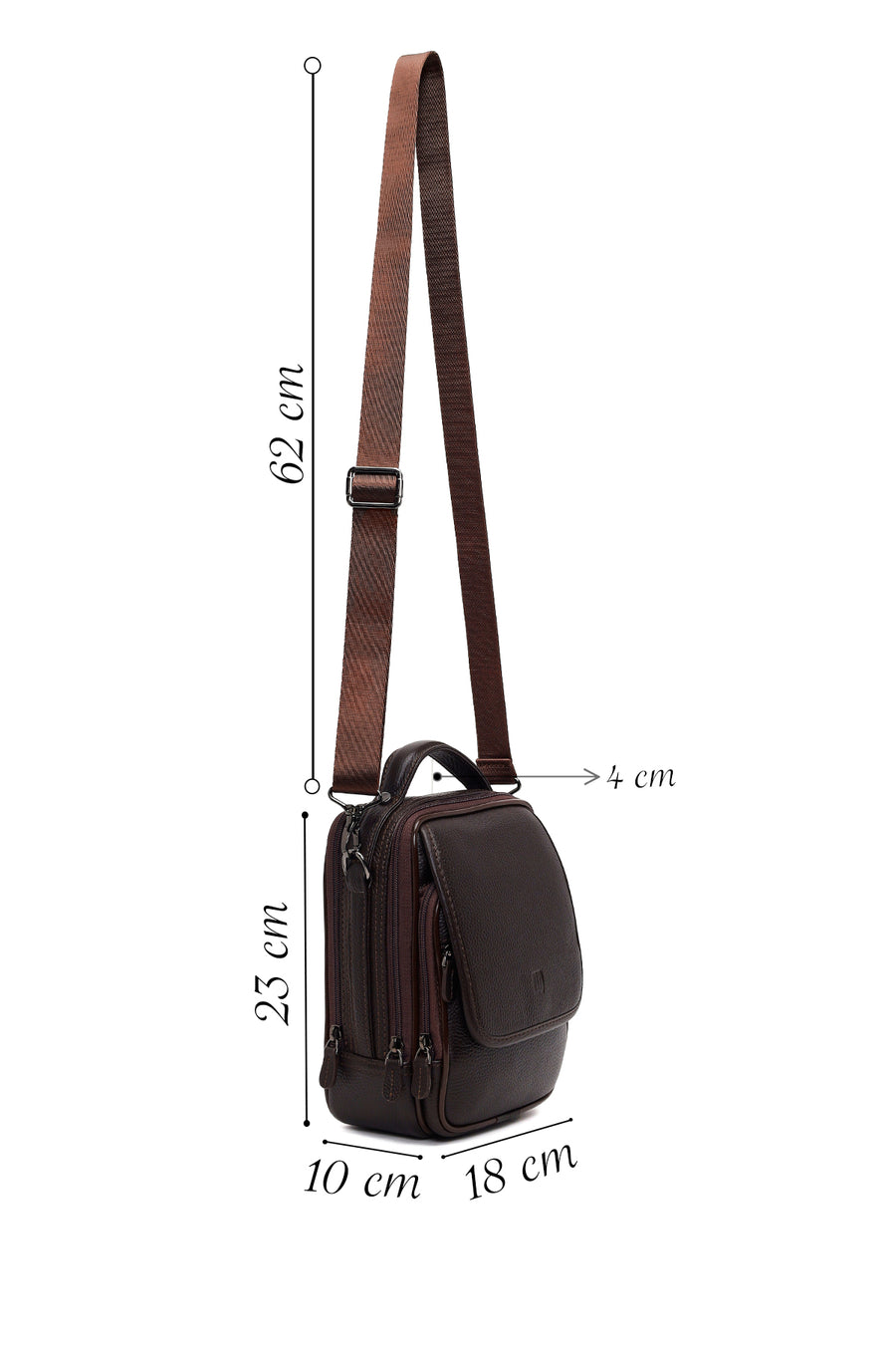 Male Brown Long-Strap Leather Mini Handbag