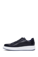 Men's Navy Blue Leather Thick Soled Sneaker | Derimod