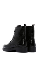 Women's Black Wrinkled Patent Leather Zippered Boots | Derimod