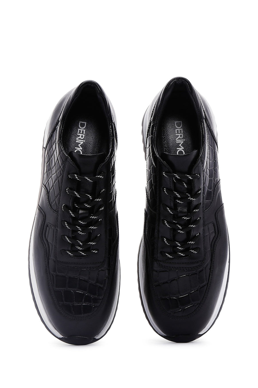 Erkek Siyah Bağcıklı Deri Casual Sneaker