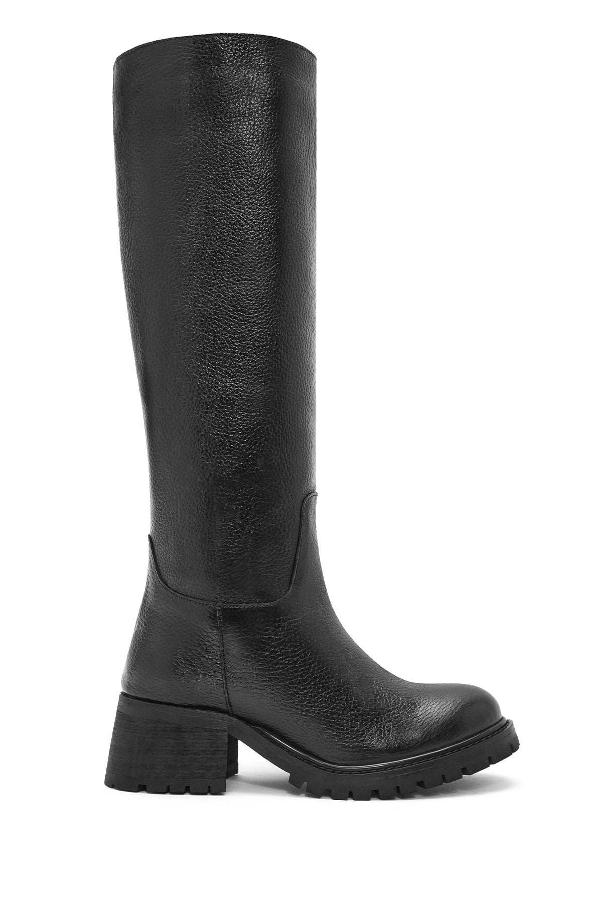 Women's Black Thick Heel Leather Boots 24WFD1531FT | Derimod