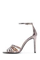 Women's Bronze Ankle Strap Metallic High Heel Leather Sandals | Derimod