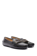 Woman Black Buckle-Detail Leather Loafer | Derimod