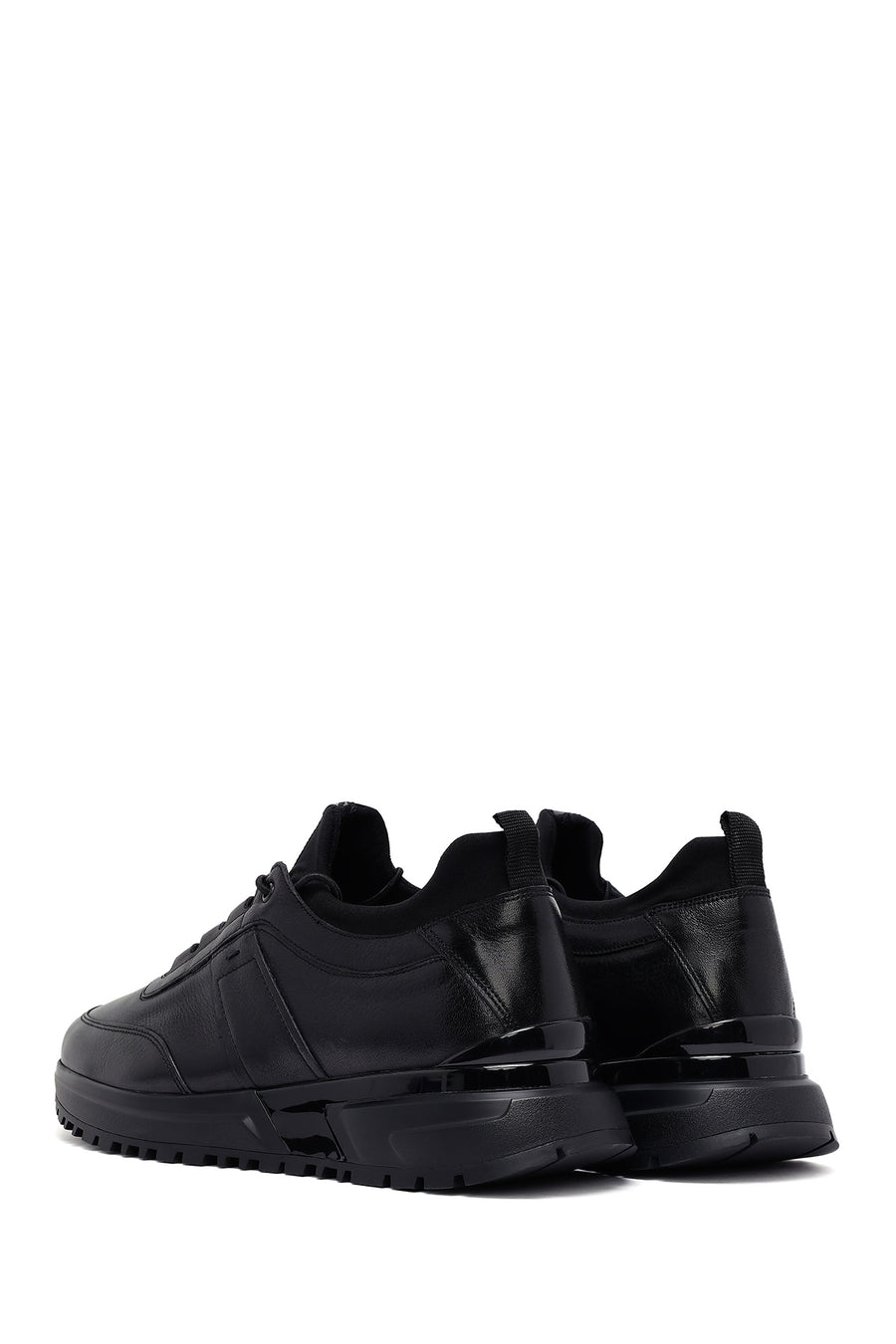 Erkek Siyah Bağcıklı Kalın Tabanlı Deri Casual Sneaker