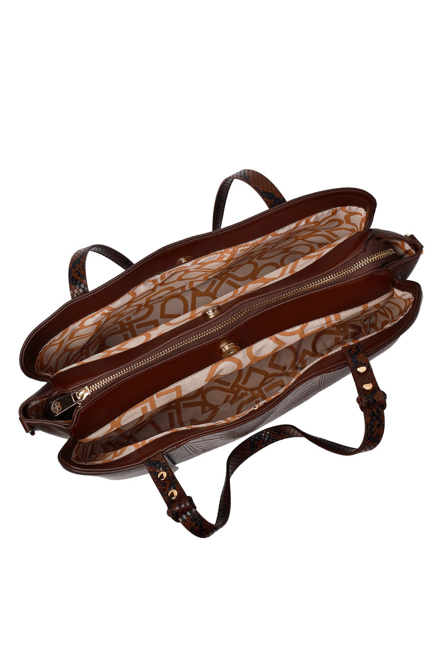 Woman Brown Long-Strap Patterned Shoulder Bag