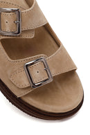Male Beige Strappy Suede Slipper | Derimod