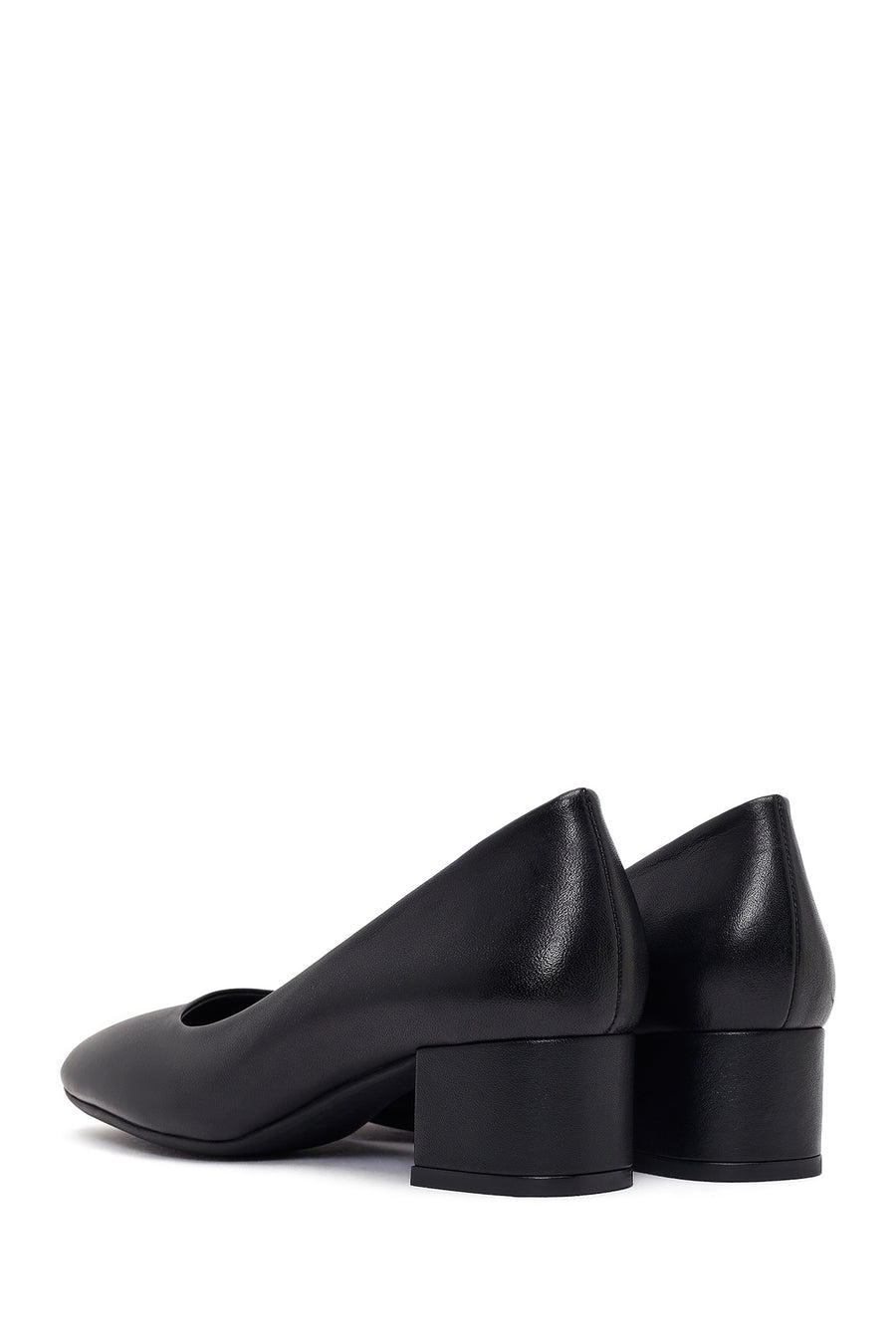 Women's Black Short Thick-Heeled Leather Shoes