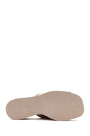 Women's Beige Wedge Heeled Leather Slippers | Derimod