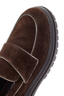 Women's Brown Thick Sole Suede Leather Masculine Loafer | Derimod