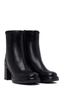 Woman Black Zip Closure Thick-Heeled Leather Boots | Derimod