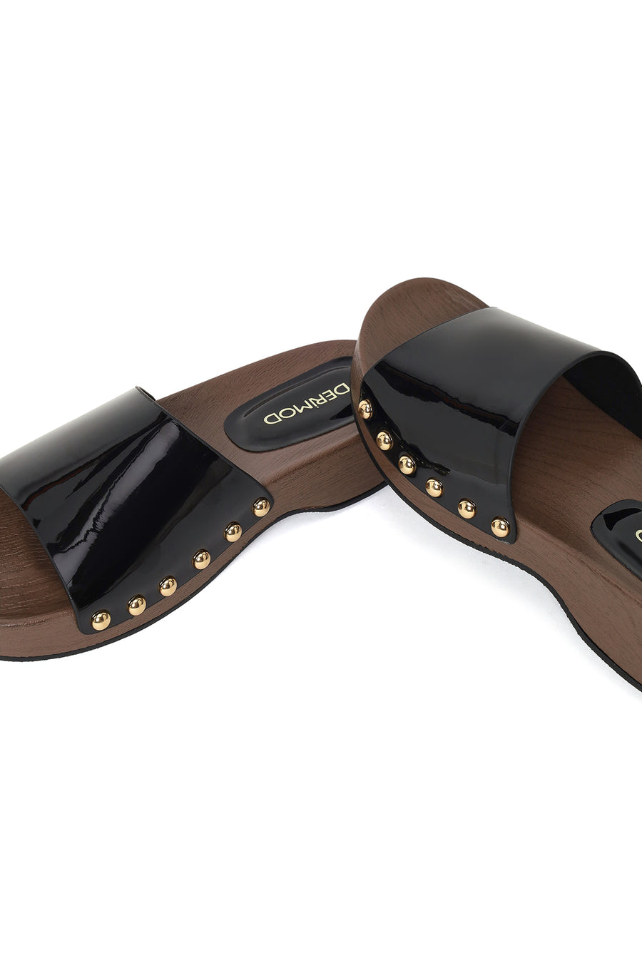Woman Black Thick-Soled Patent Leather Slippers