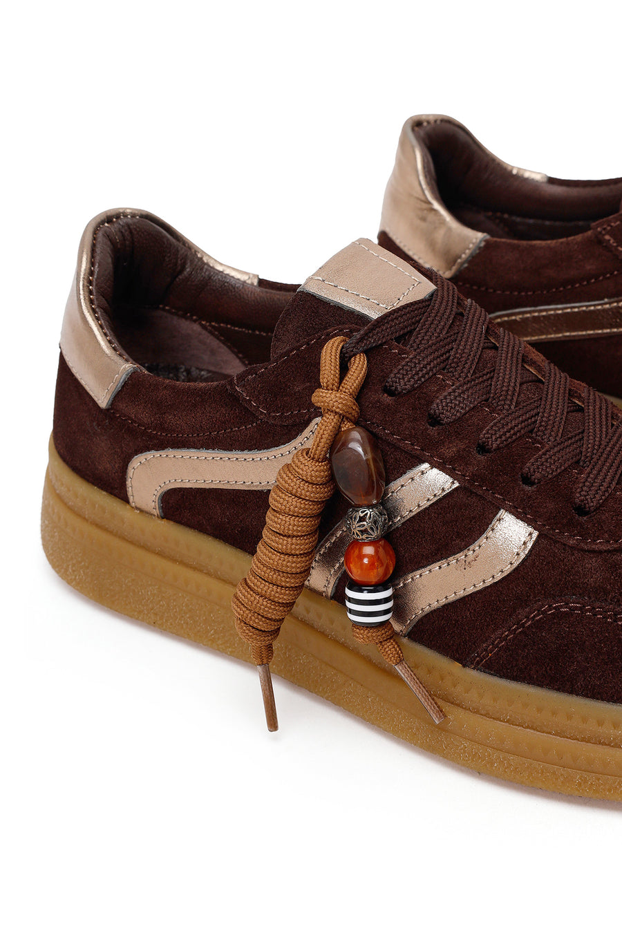 Kadın Kahverengi Bağcıklı Charmlı Süet Deri Sneaker