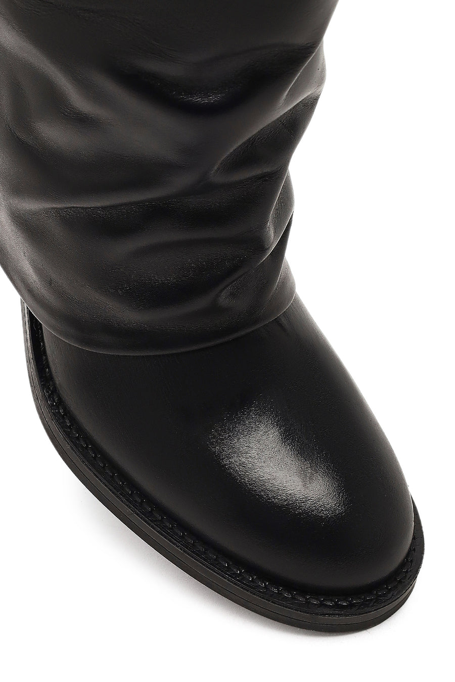 Women's Black Thick Heeled Leather Boot