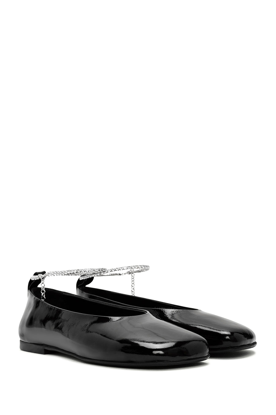 Women's Black Stone Detailed Patent Leather Ballerinas