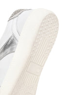 Woman White Lace-Up Chunky Sole Rhinestone Leather Sneaker | Derimod
