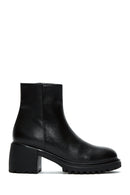 Women's Black Leather Zippered Heeled Classic Boots | Derimod