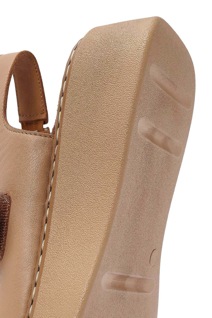 Women's Camel Strappy Thick Soled Leather Comfort Sandals