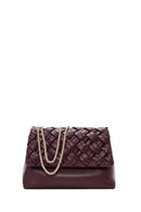 Women's Burgundy Long Chain Strap Braided Crossbody Bag | Derimod