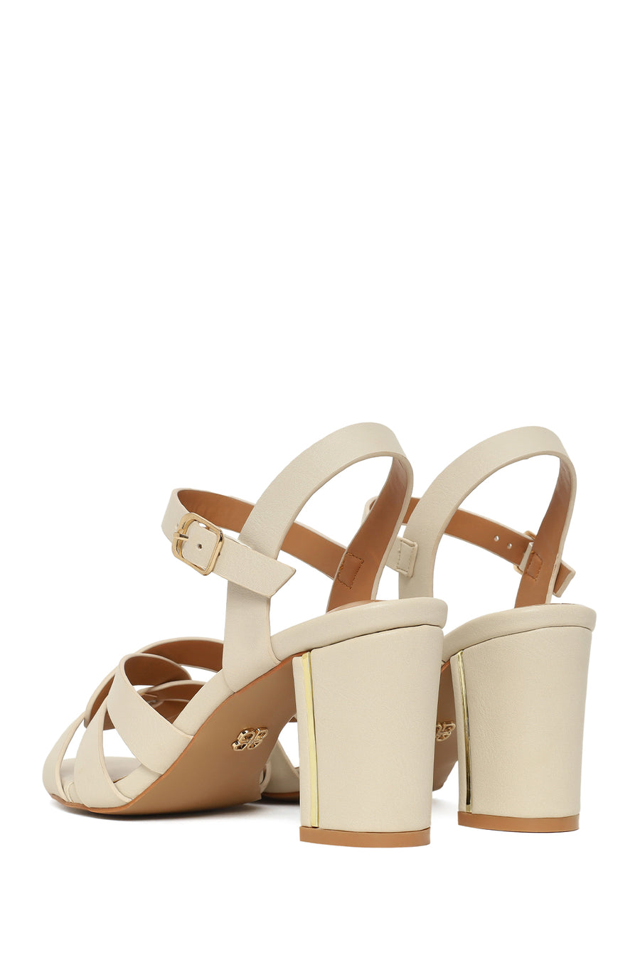 Woman Cream Ankle-Buckle Chunky-Heel Sandals