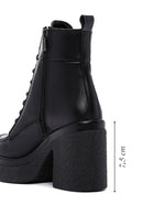 Women's Black Leather Zippered Platform Heeled Boots | Derimod