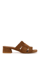 Woman Mink Thick-Heeled Suede Slipper | Derimod