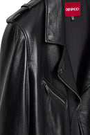 Egoist(Plus) Women's Black Leather Jacket | Derimod