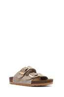 Women's Mink Buckled Suede Leather Slippers | Derimod
