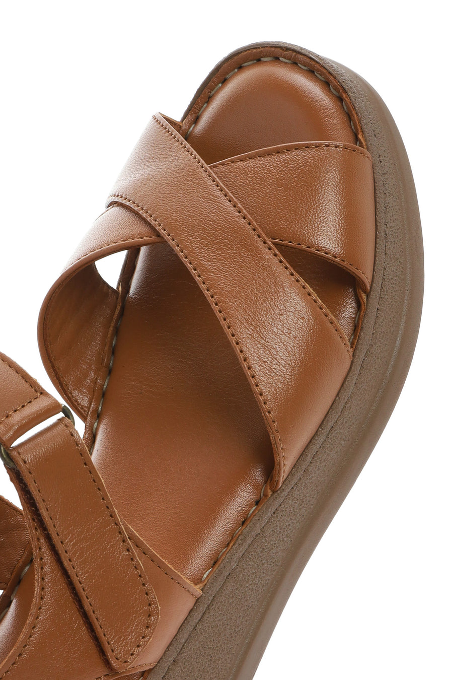 Women's Tan Ankle Strap Thick Soled Leather Comfort Sandals