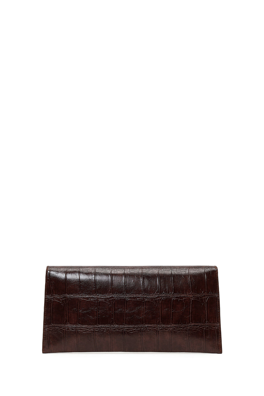 Woman Brown Croc-Pattern Clutch Bag