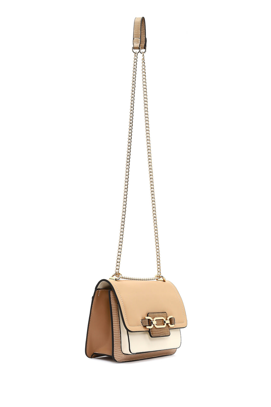 Women's Beige Long Chain Strap Classic Shoulder Bag
