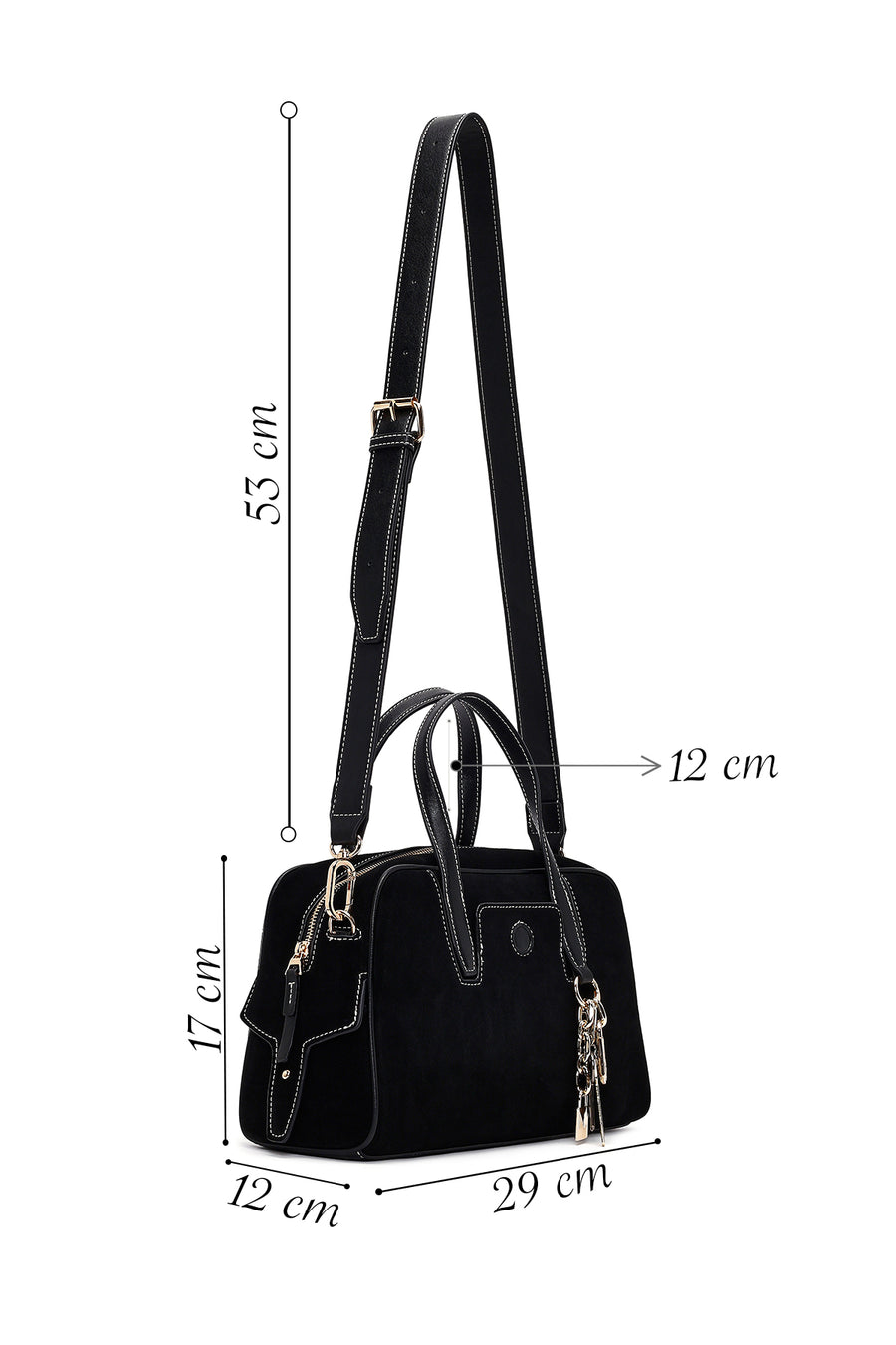 Woman Black Long-Strap Suede Shoulder Bag