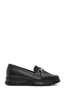 Women's Black Buckle Detailed Leather Comfort Loafer | Derimod