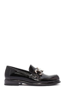 Women's Black Stone Detailed Leather Masculine Loafer | Derimod