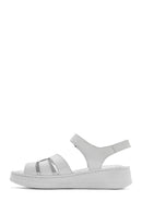 Women's White Strappy Thick Soled Leather Comfort Sandals | Derimod