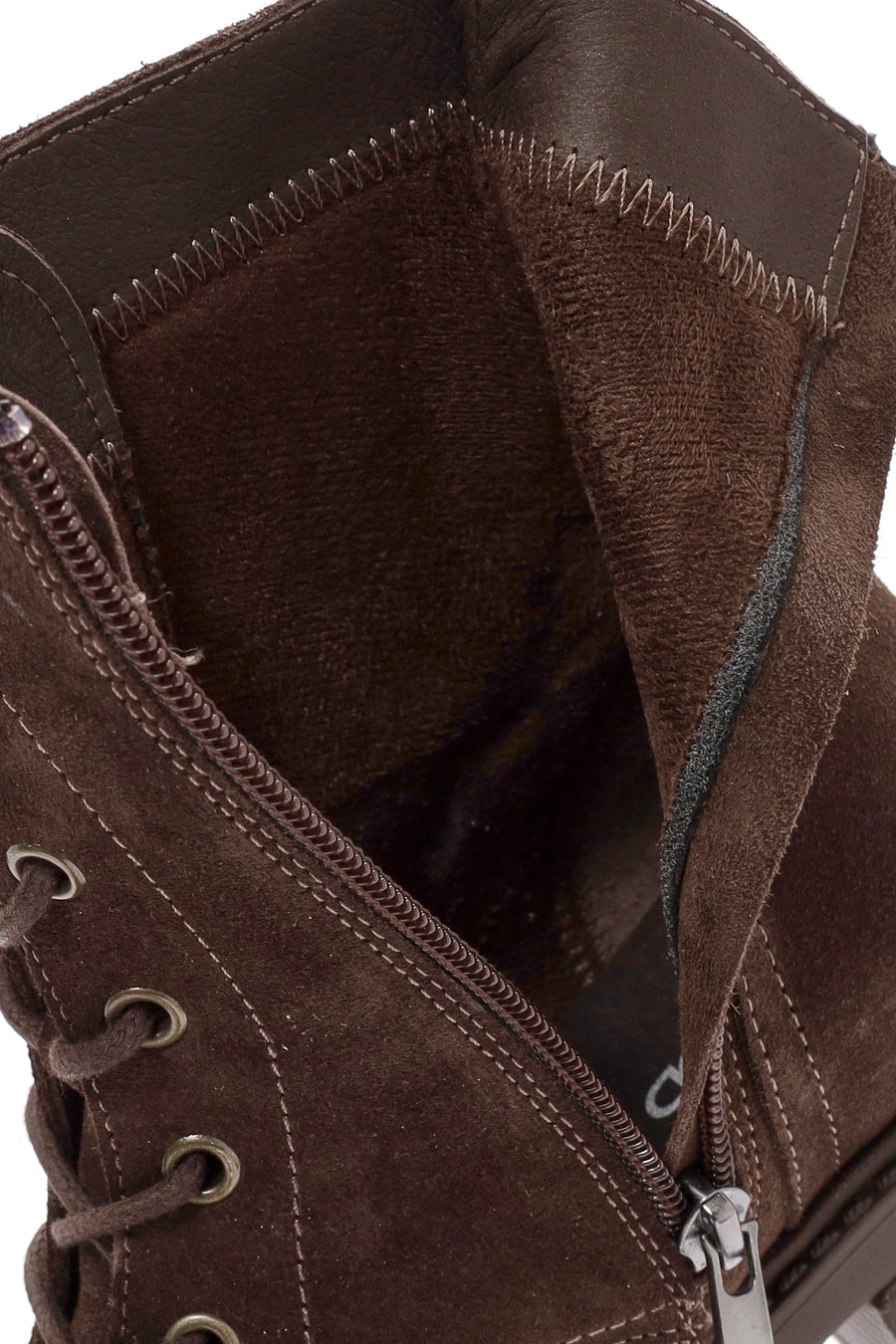 Women's Brown Zippered Thick Heel Nubuck Leather Boots