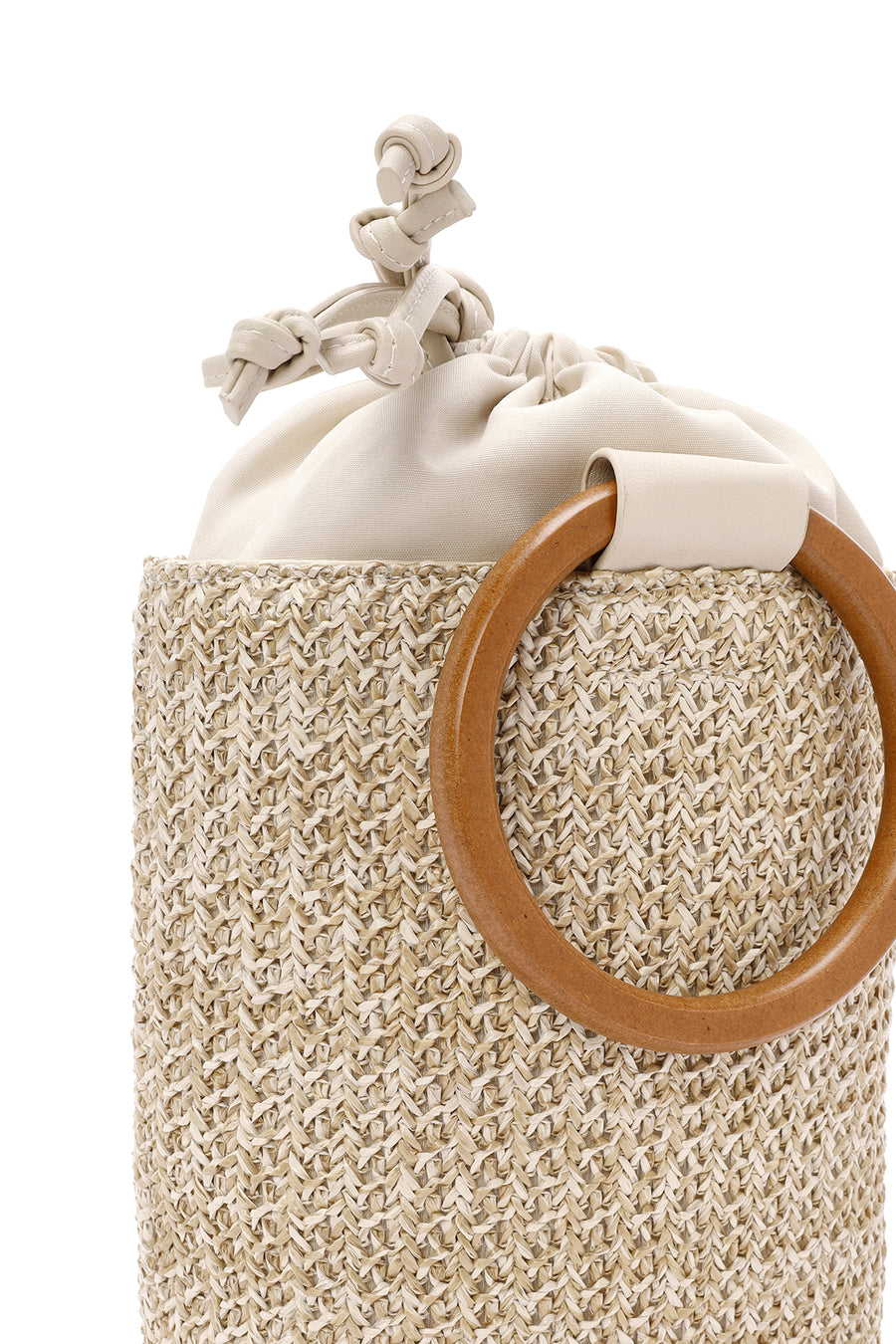 Women's Cream Long Strap Straw Handle Bag