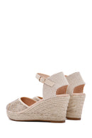 Women's Beige Ankle Strap Stone Wedge Heel Espadrille | Derimod