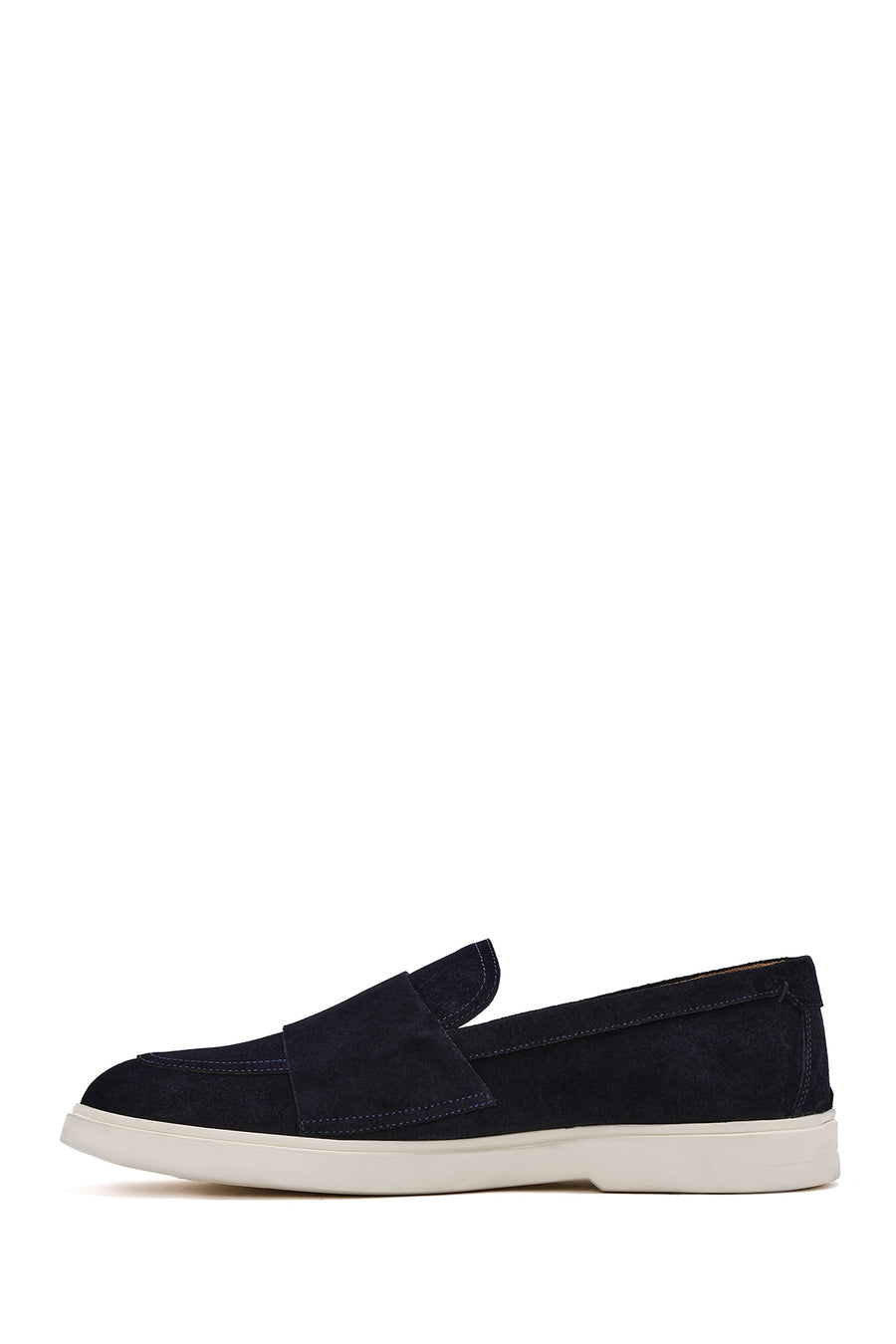 Men's Navy Blue Double Buckle Suede Leather Loafer