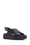 Geox Women's Black Spherica Ec4 Ankle Strap Thick Soled Leather Sandals | Derimod