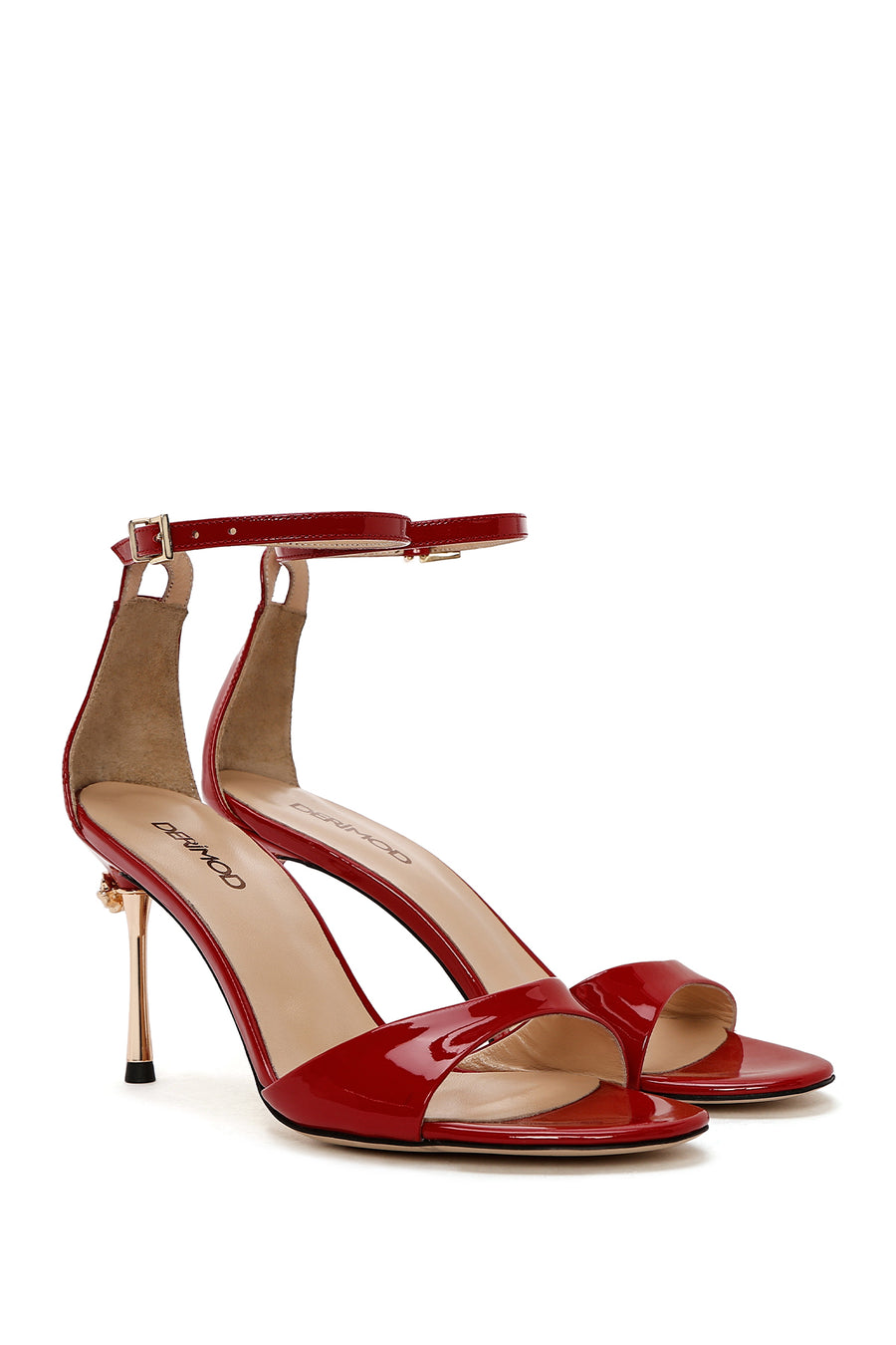 Women's Red Ankle Strap High Thin Heel Patent Leather Shoes