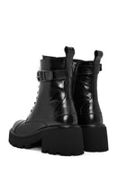 Women's Black Lace-Up Zippered Thick-Soled Leather Boots | Derimod