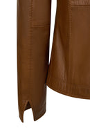 Martha Woman Camel Short Leather Jacket | Derimod