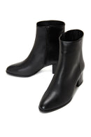 Women's Black Leather Zippered Classic Heeled Boots | Derimod