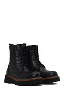 Woman Black Zip Closure Thick-Soled Leather Combat Boots | Derimod