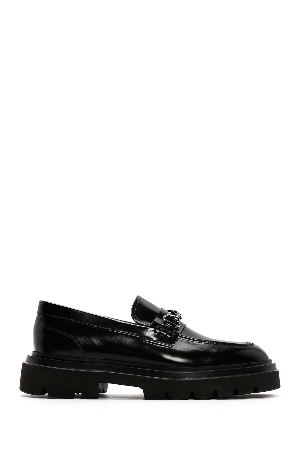 Erkek Siyah Tokalı Kalın Tabanlı Deri Casual Loafer