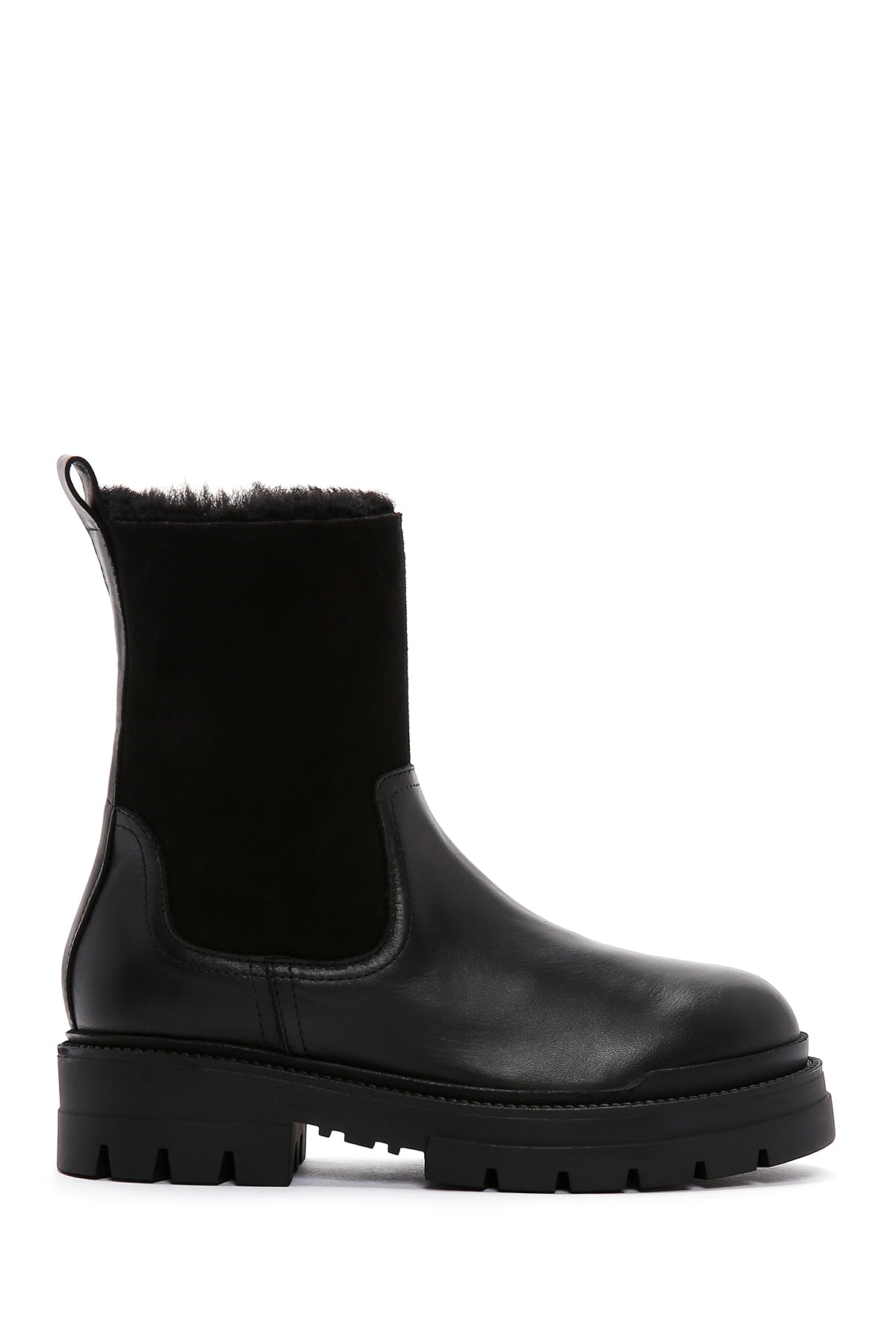 Women's Black Leather Chelsea Boots with Fur Inside 23WFD140914 | Derimod