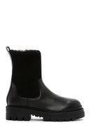 Women's Black Leather Chelsea Boots with Fur Inside | Derimod