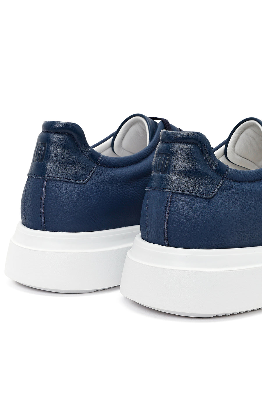 Men's Navy Blue Lace-up Thick-Sole Leather Sneaker