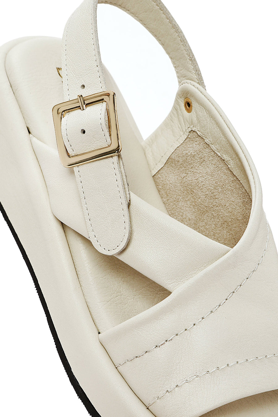 Women's Beige Ankle Buckle Thick Soled Leather Sandals