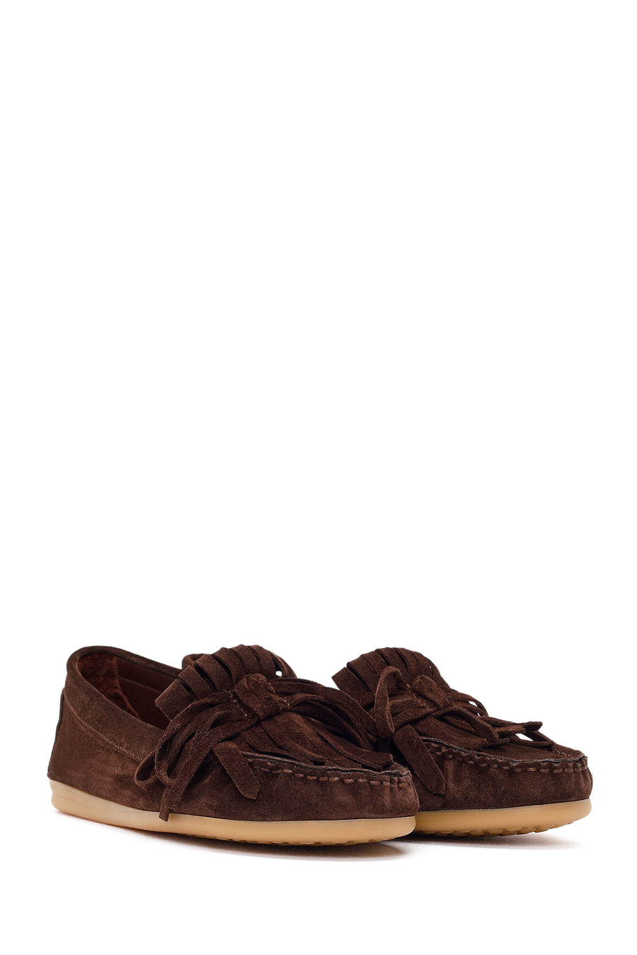 Woman Brown Tasselled Suede Leather Loafers